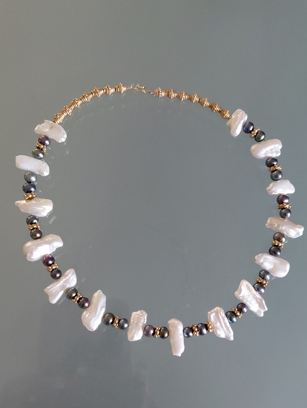 Vintage 925 Gold Vermeil Biwa & Peacock Pearl Choker Necklace
